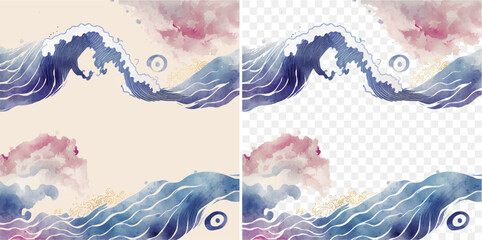 Poster - Navy blue abstract wave fine arts isolated background. Japanese background with watercolor texture.  Oriental natural wave vector illustration