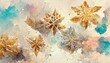 Abstract winter gentle watercolor background with abstract snowflakes. Background for a festive New Year's winter card.