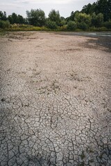 Sticker - Dry lake in Bavaria Germany. Drought and climate change, landsca