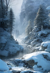 Sticker - river in winter forest