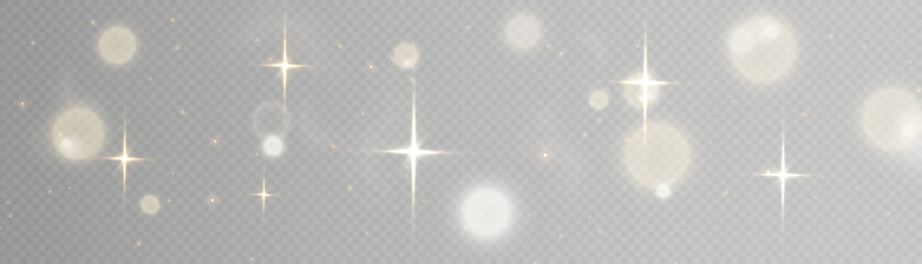 Light effect with lots of shiny shimmering particles isolated on transparent background. Vector star cloud with dust.	
