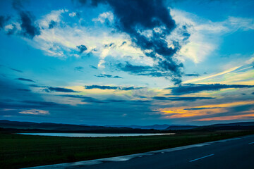 Blue sky at sunset