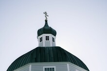 Dome With Cross Of Russian Church, St. Michael The Archangel Orthodox Cathedral In Alaska, Sitka