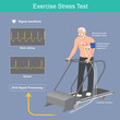 © PATTARAWIT - Exercise stress test. Older man the heart beat test on electric treadmill and results electric signal waveform display on monitor..