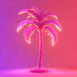 3d render of pink neon glowing palm tree on pink background