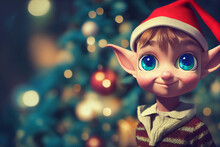 Cute Elf Boy In Christmas Hat