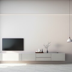 Poster - Simple minimal cabinet for tv interior wall mockup,3d rendering