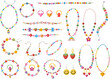 Kids plastic beads. Fashioned colored jewelry elements 90s style recent vector plastic accessory