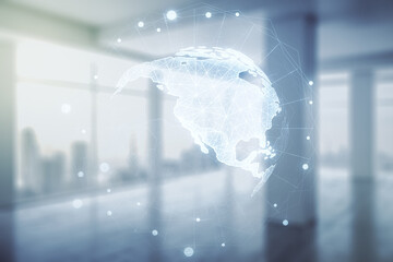 Aufkleber - Double exposure of digital map of North America hologram on empty modern office background, research and strategy concept