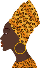 Wall Mural - African woman in head scarf and earrings in profile