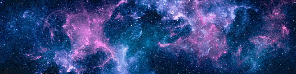 Wall Mural - nebula and stars in night sky web banner. space background.