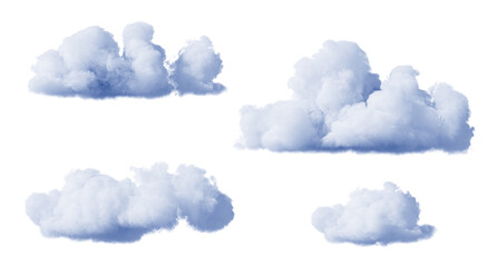 3d render, collection of abstract realistic clouds isolated on white background, weather clip art, design elements