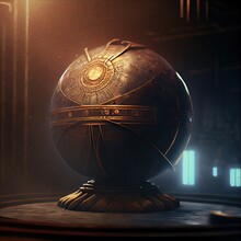 3d Render Of A Medieval Magical Mechanical Fantasy Sphere. Video Game Artifact Design.