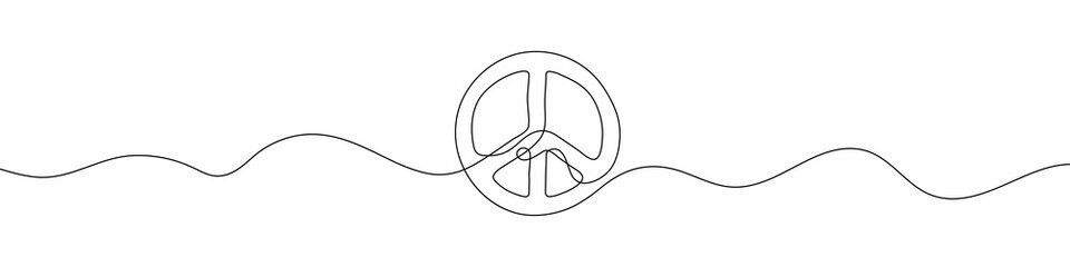 Continuous line drawing of peace symbol. Line art of peace symbol. One line drawing background. Vector illustration.