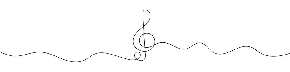 Poster - continuous line drawing of treble clef. music note one line icon. one line drawing background. vecto