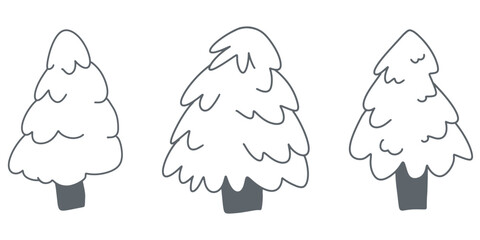 Wall Mural - christmas tree linear icon. set of cute black christmas tree icons on white background. vector illus