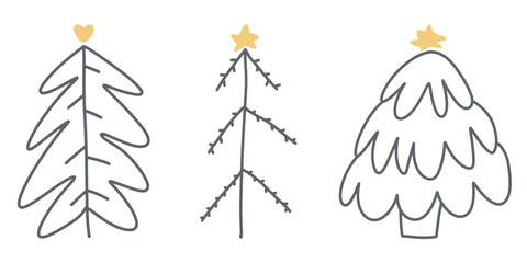 Wall Mural - christmas tree linear icon. set of cute black christmas tree icons on white background. vector illus