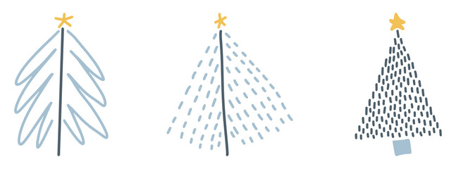 Wall Mural - christmas tree linear icon. set of cute christmas tree icons on white background. vector illustratio