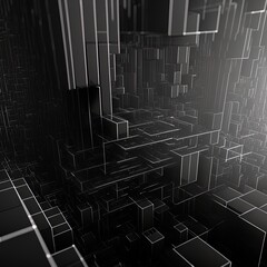 Canvas Print - Dark technological lines background with cubes and lines, 3d rendering. Computer digital drawing.