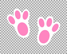 Bunny Foot Print. Cute Pink And White Rabbit Paws On Transparent Background. Design For Easter Or New Year Party Celebration, Greeting Or Invitation Card. Vector Flat Illustration.