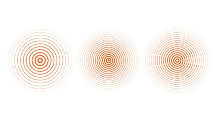 Poster - Red concentric ripple circles set. Sonar or sound wave rings collection. Epicentre, target, radar icon concept. Radial signal or vibration elements.