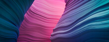 Pink And Blue 3D Wavy Geometry. Modern Wallpaper With Organic Surfaces. 
