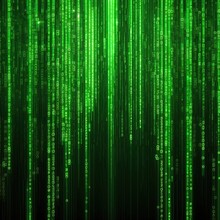 Cyberspace With Green Digital Falling Lines, Binary Hanging Chain, Abstract Background