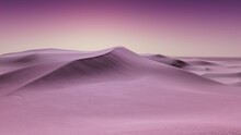 Desert Landscape With Sand Dunes And Purple Gradient Starry Sky. Beautiful Modern Background.