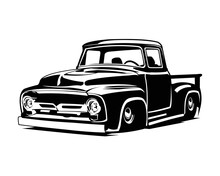 Classic Retro Pickup Truck Vector Isolated On A White Background Showing From The Side. Vector Illustration Available In Eps 10.