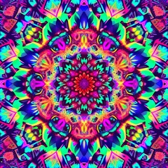Poster - flowery kaleidoscopic psychedelic neon retro background