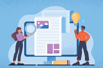 Wall Mural - professional copywriter concept. woman writes texts and creates interesting content for website and 