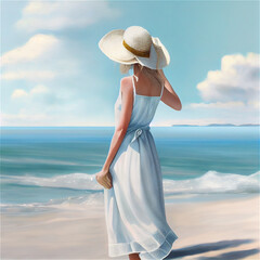 Wall Mural - Girl walking on the beach