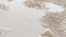 Light High Tech Surface With Triangular Pyramids. White, Polygonal 3d Texture.
