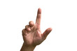 © sinseeho - Index finger pointing to something. Palm of hand facing front.