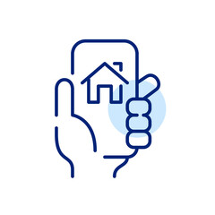 Wall Mural - hand holding smartphone with home icon. pixel perfect, editable stroke art