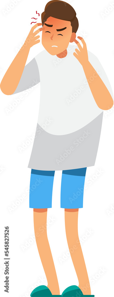 man suffering migraine headache problem holding head with hands ,Vector ...
