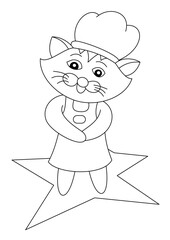 Wall Mural - cat with chef coloring page or book for kid vector