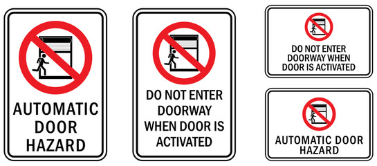 Sticker - parking lot garage automatic door hazard sign set of vector