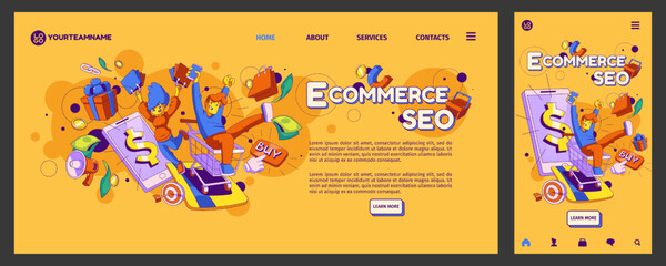 Poster - e-commerce, seo landing page, app ui ux onboard screen. concept with contemporary characters, smartp