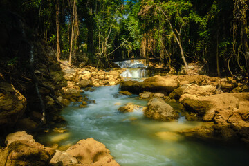 Wall Mural - Beautiful waterfall in deep forest at Srinakarin Dam National Park