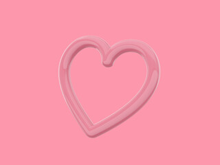 Poster - Toy heart. Pink one color. Symbol of love. On a pink flat background. Bottom view. 3d rendering.