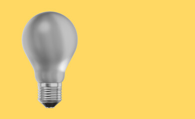 Poster - Realistic white light bulb. 3D rendering. Icon on yellow background, text space.