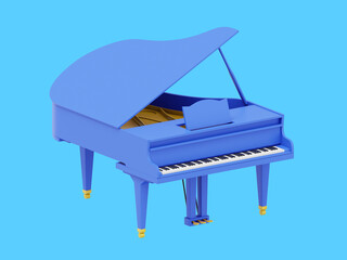 Poster - Blue grand piano, musical instrument. 3d rendering. Icon on blue background.