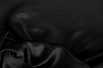 Black grey fabric texture background, detail of silk or linen pattern.