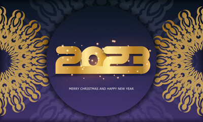 Wall Mural - Blue and gold color. Happy 2023 new year greeting poster.