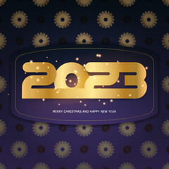 Wall Mural - Golden pattern on Blue. 2023 happy new year festive background.