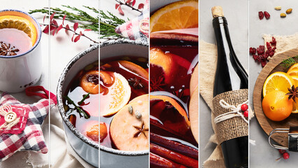 Wall Mural - Collage of mulled wine with spice and citrus fruit.