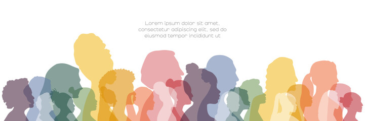 Women of different ethnicities and age stand side by side together. Card with place for text.