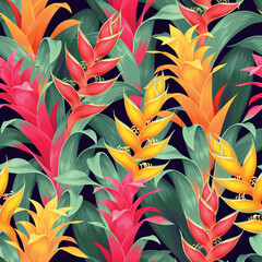 Canvas Print - Seamless pattern with exotic flowers and leaves