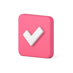 Poster - Glossy pink done check mark complete task to do list checkbox isometric realistic 3d icon